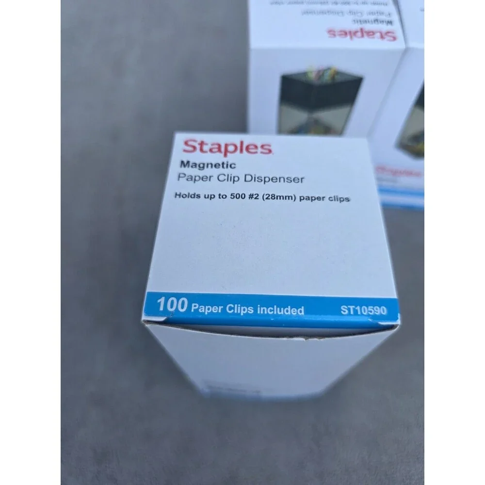 Staples Large Paper Clip Dispenser 300 Clip Capacity Clr/Blk 4.5x2.25x2.25 Lot 3